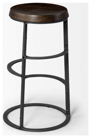 Neo Dark Brown Solid Wood Seat with Black Metal Frame Counter Stool