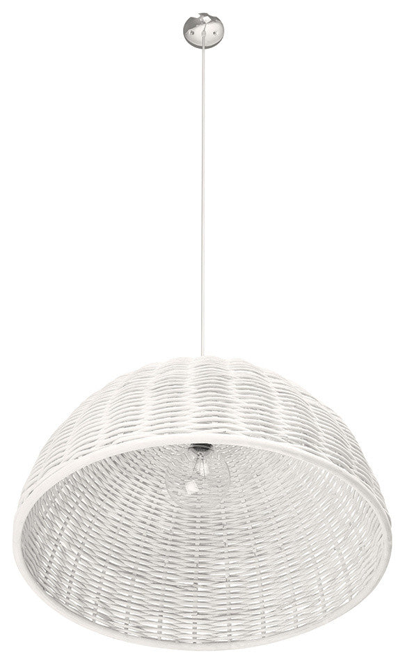 Handwoven Wicker Dome Pendant Light, White