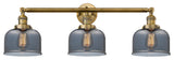 Large Bell 3-Light Bath Fixture, Smoked Glass, Brushed Brass