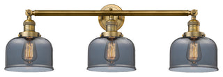 Large Bell 3-Light Bath Fixture, Smoked Glass, Brushed Brass