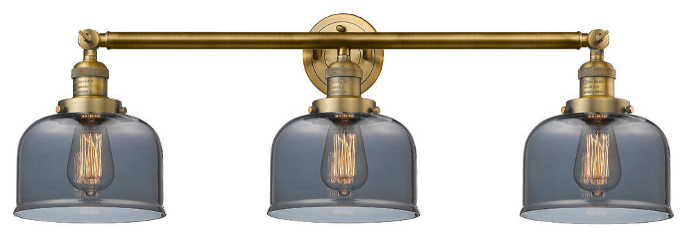 Large Bell 3-Light Bath Fixture, Smoked Glass, Brushed Brass
