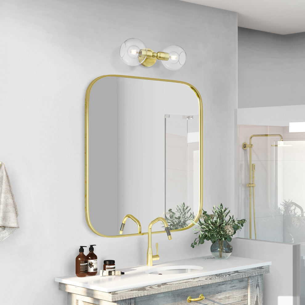 Downtown 2 Light Satin Brass Sphere Vanity Sconce