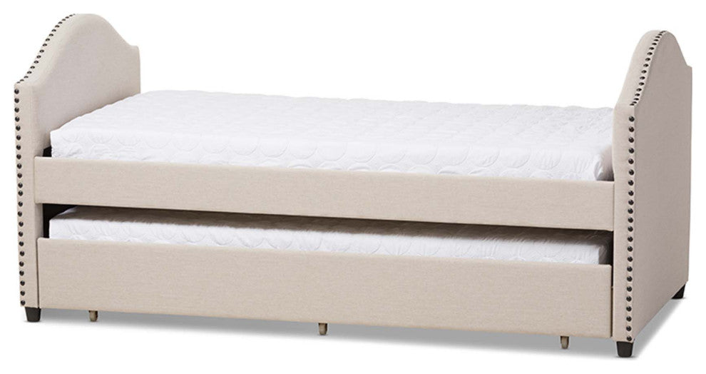 Sabrina Fabric Upholstered Daybed With Trundle Bed, Beige