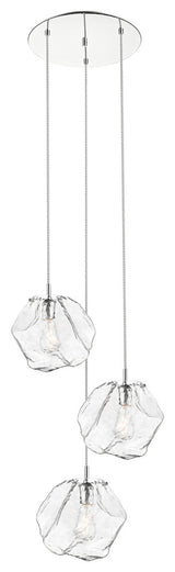 Boulder, 3-Light Cluster Pendant, Matte Chrome Finish, Clear Glass