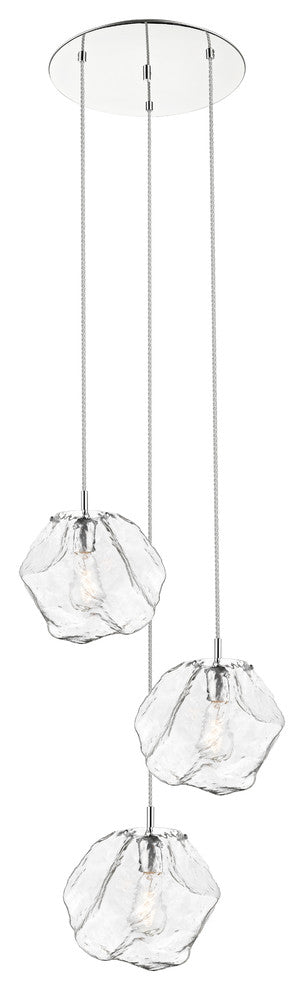 Boulder, 3-Light Cluster Pendant, Matte Chrome Finish, Clear Glass