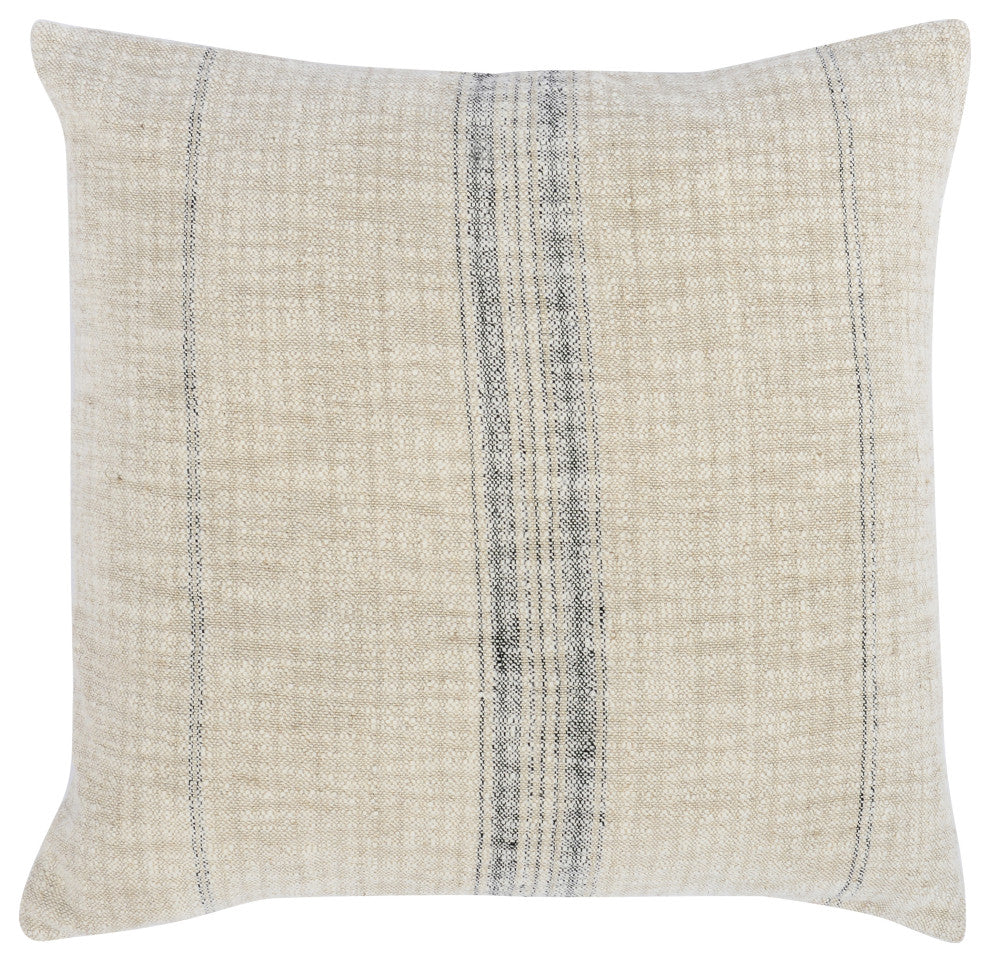 Tia 22" Square Throw Pillow, Natural Ivory, Natural,black, 22" X 22"