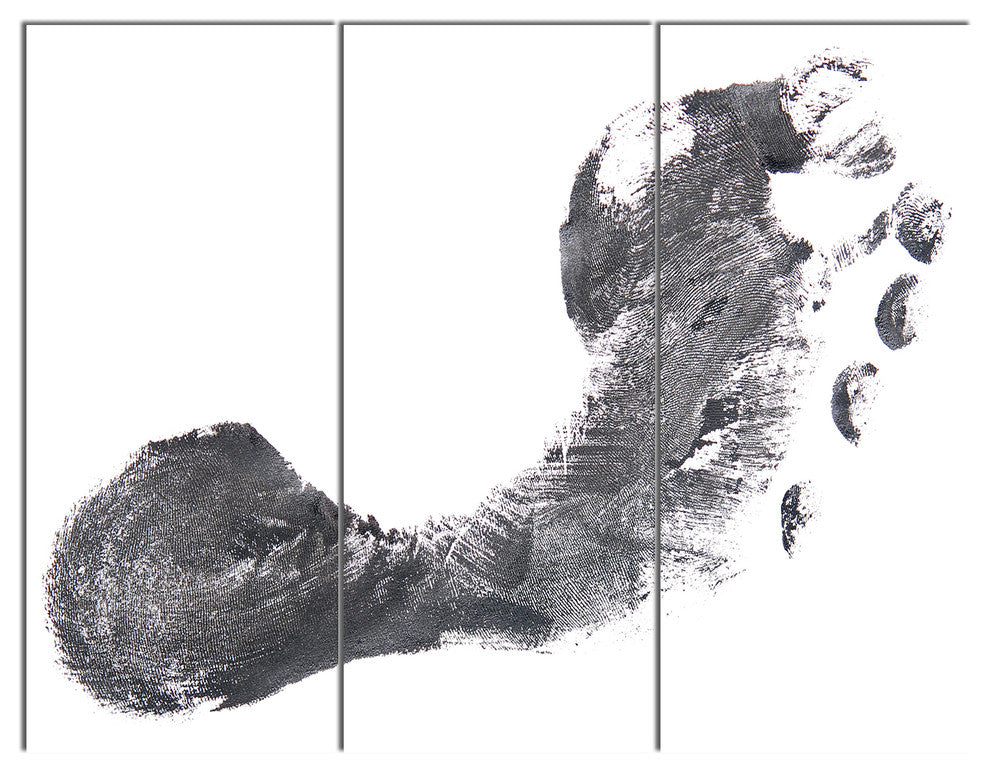Black and White Footprint Design, Portrait Triptych Canvas Art, 36x28, 3 Panels