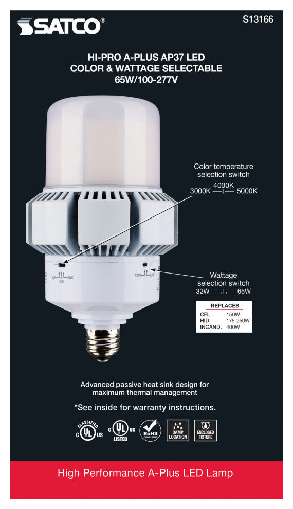 65W, A-Plus 37, LED, CCT Selectable andWage Selectable, Medium Base, Type B