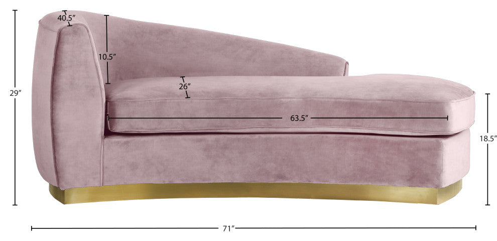 Julian Velvet Upholstered Chaise, Pink, Gold Base