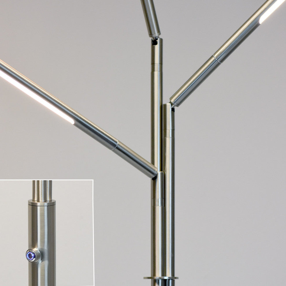 HOMEGLAM  Terminals 3-lights  24W  LED Adjustable Floor Lamp, Brushed Nickel