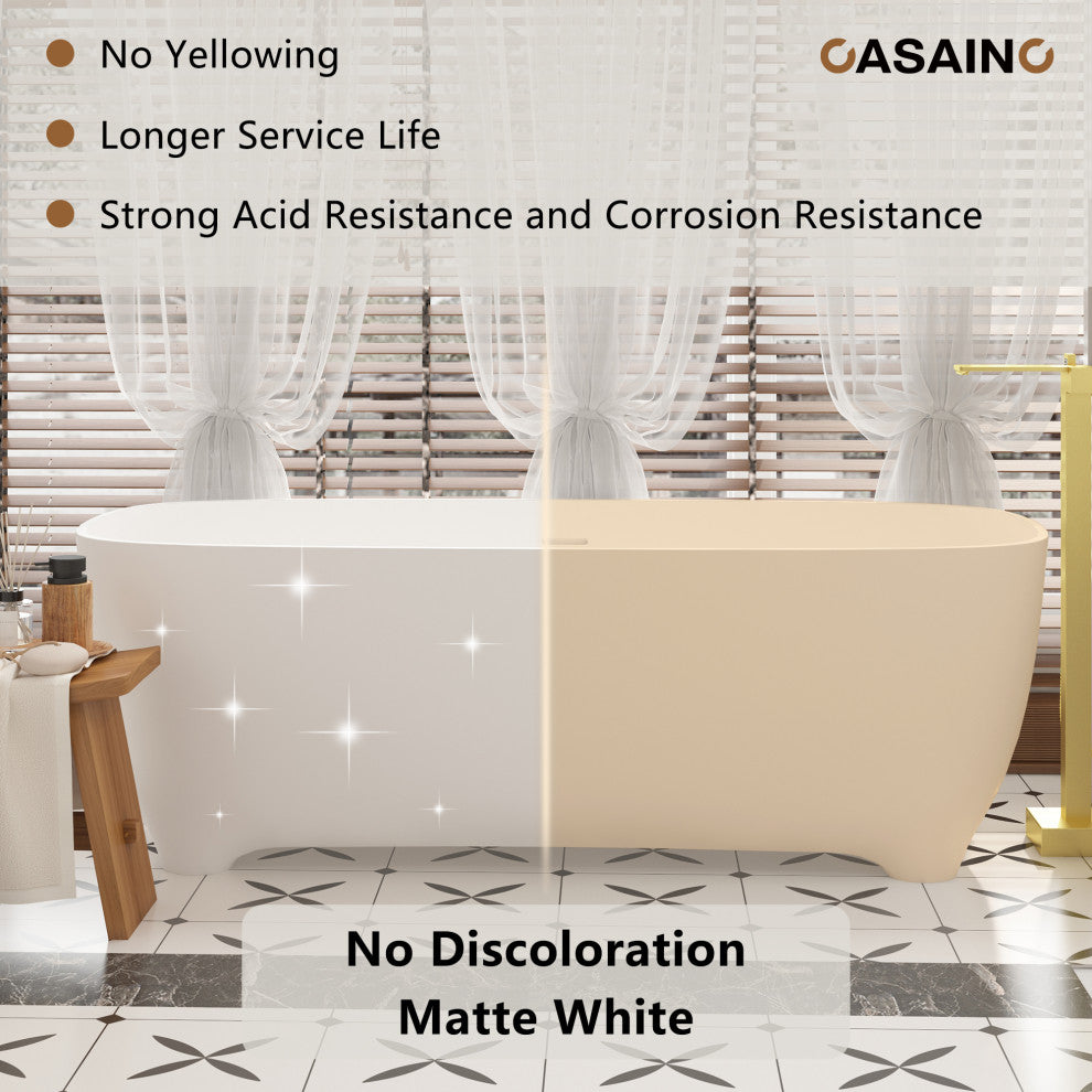 67in Adult-Sized Freestanding Soaking Tub with Raised Pedestal in Matte White