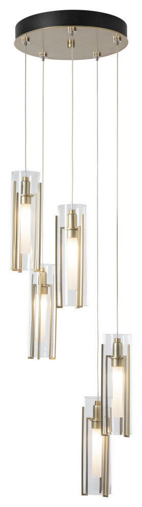 Exos Glass 5-Light Pendant Modern Brass, Clear Glass