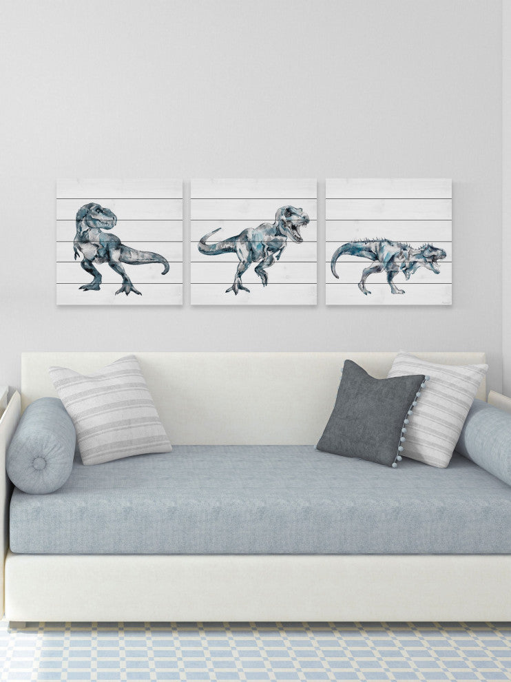 Bite and Fight T-Rex Triptych, 3-Piece Set, 40x40 Panels