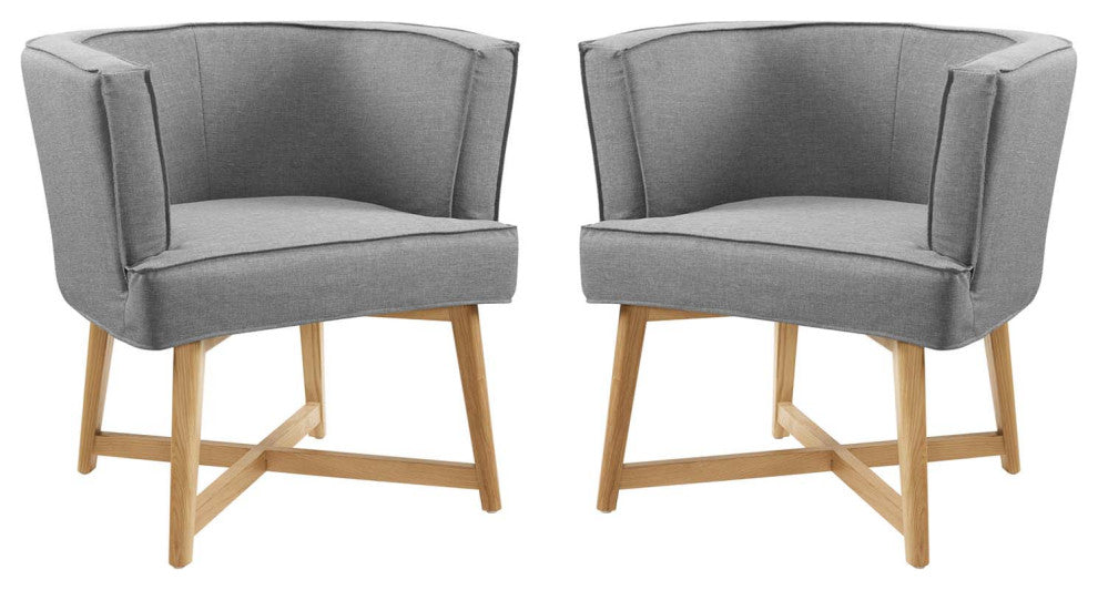 Accent Chair, Set of 2, Fabric, Wood, Gray, Modern, Lounge Hospitality