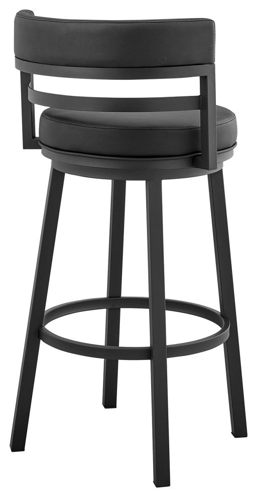 Titana 30" Bar Height Swivel Black Faux Leather and Metal Bar Stool