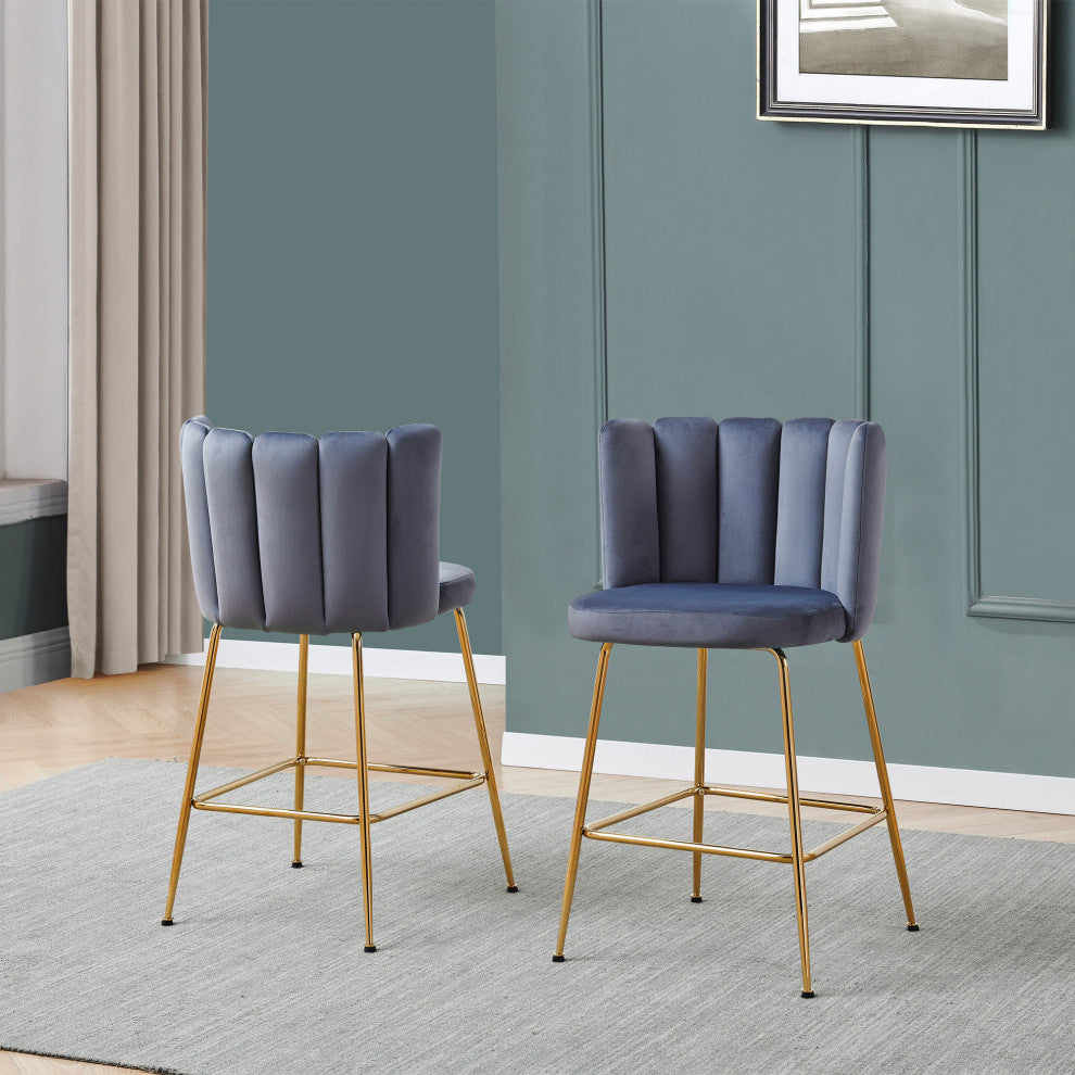 Nolan Contemporary 26" Counter Stool, Set of 2, Grey Velvet