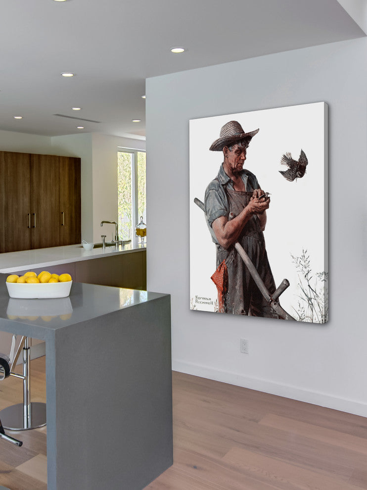 "Farmer and the Bird" Painting Print on Canvas by Norman Rockwell