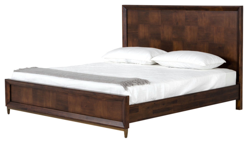 Shane Modern Acacia and Brass Bed, Queen