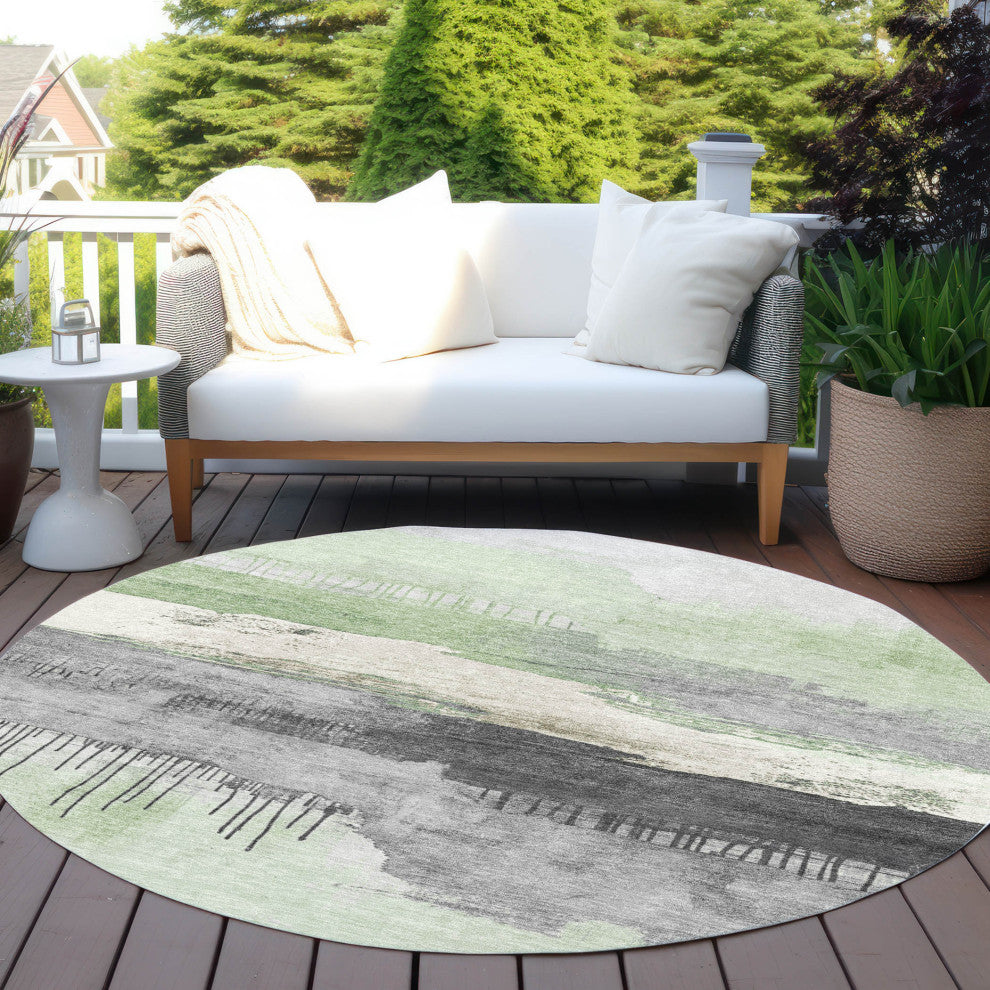 Machine Washable Indoor/Outdoor Chantille ACN1880 Mint 8' x 8' Round Rug