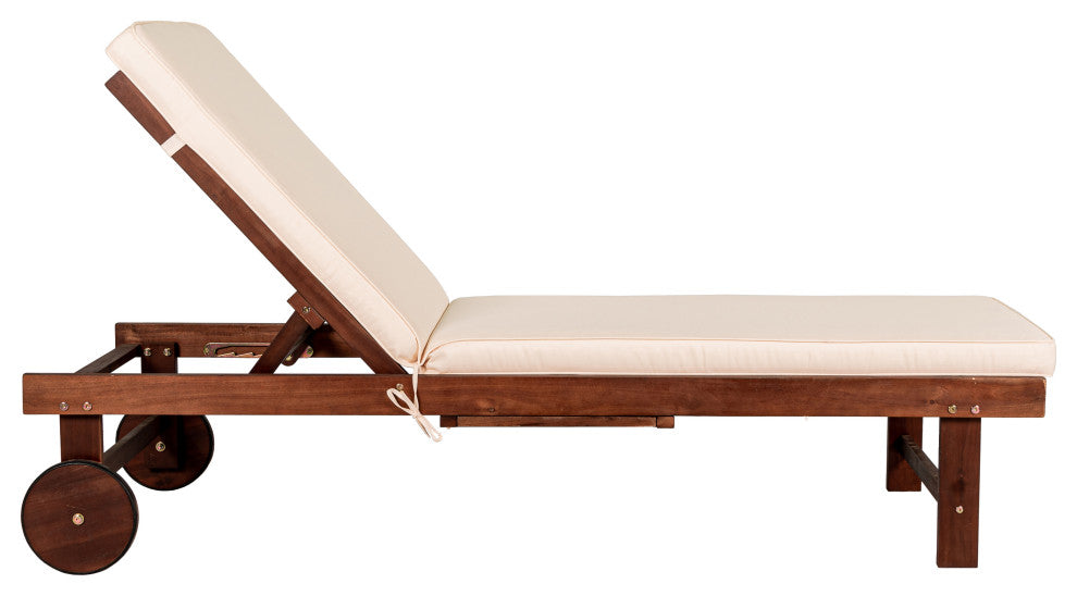 Seabrook 69"x24" Outdoor Acacia Lounger With Cushion, 5-Position, Dark Brown