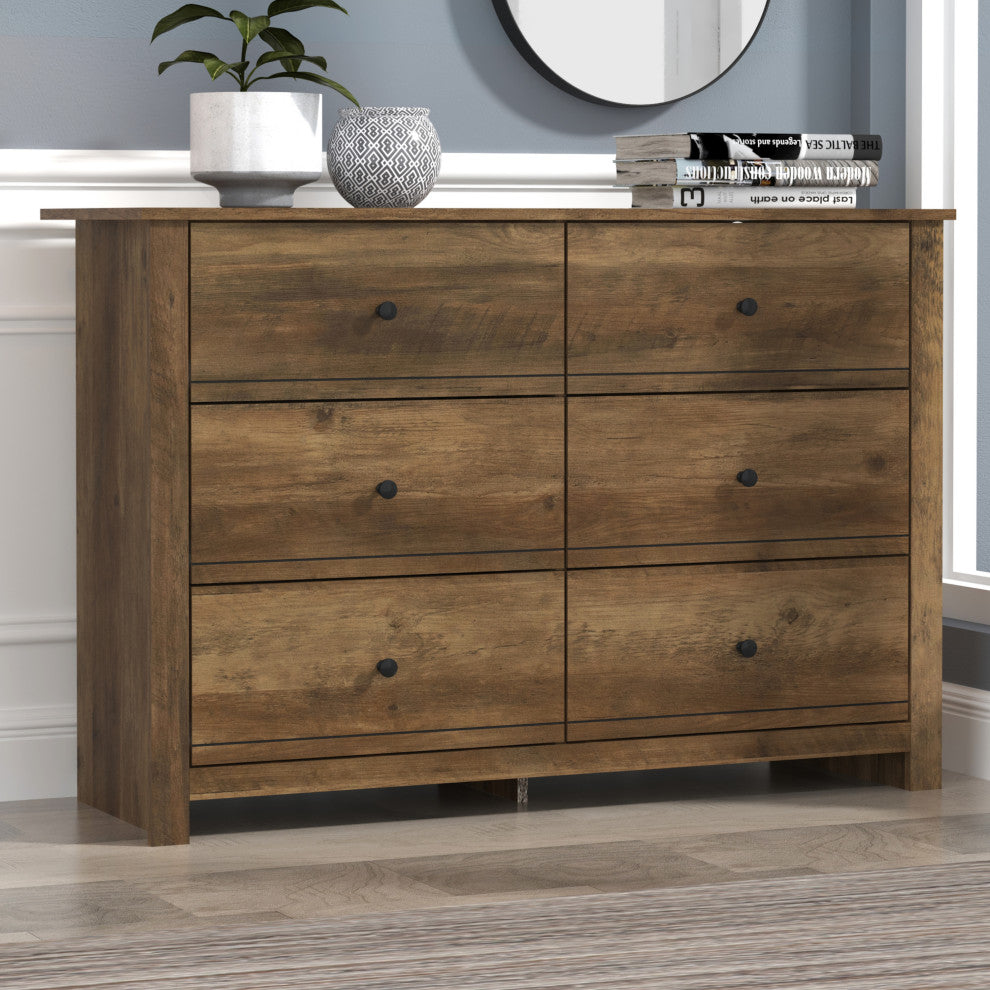Genoa 6-Drawer Dresser, 31.5" Hx46.5" Wx16.5" D, Knotty Oak
