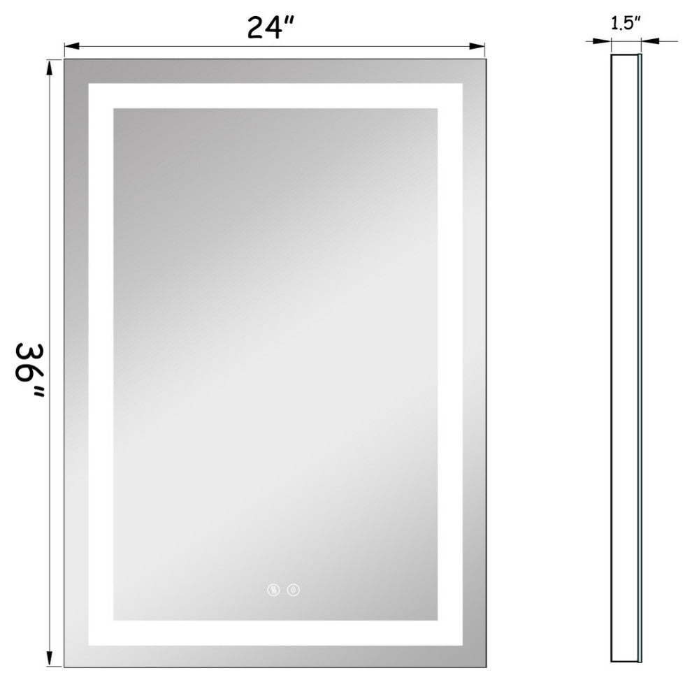 Vanity LED Lighted Backlit Wall Mounted Bathroom  Mirror, 24x36", 2 Buttons