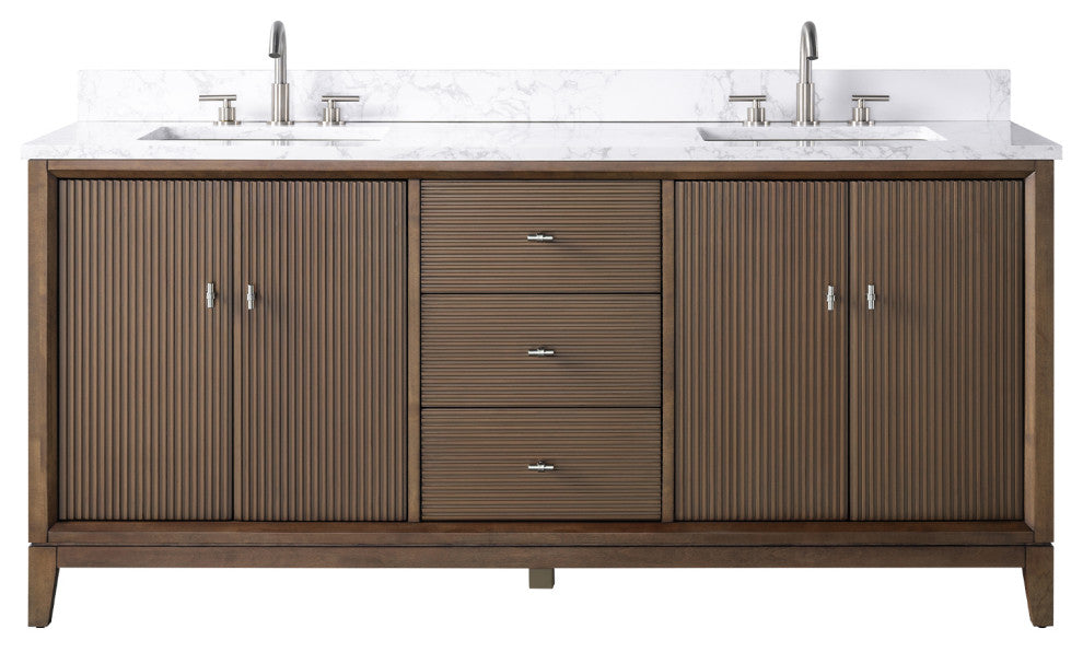 Vanity Art Bathroom Vanity with Engineered Marble Top and Sink, Walnut, 72" (Double Sink), Brushed Nickel
