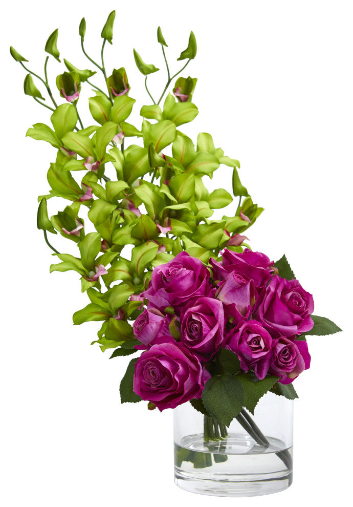 Nearly Natural Rose & Dendrobium Orchid Artificial Arrangement