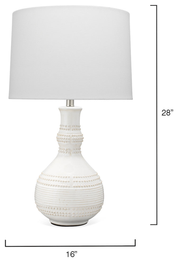 Droplet Table Lamp, White Ceramic With Cone Shade, White Linen