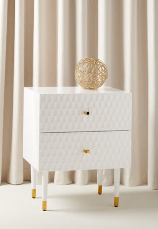 Safavieh Couture Neptune 2 Drawer Side Table, White/Gold