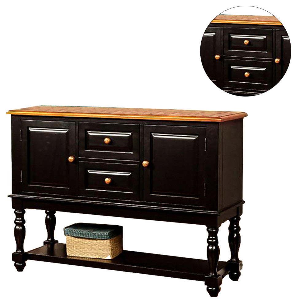 Wooden Server, Black and Antique Oak Finish