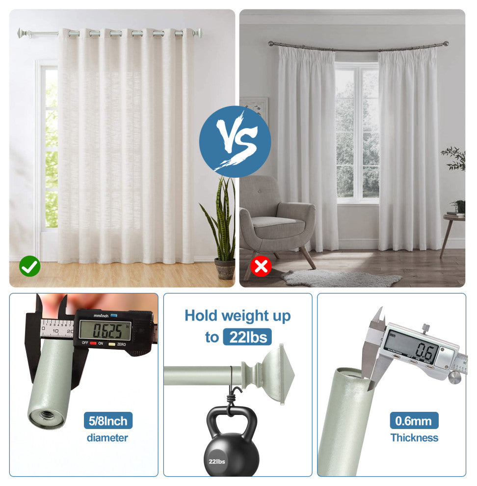 Square Urn Adjustable Double Curtain Rod Set, 5/8", Pewter, 28"-48"