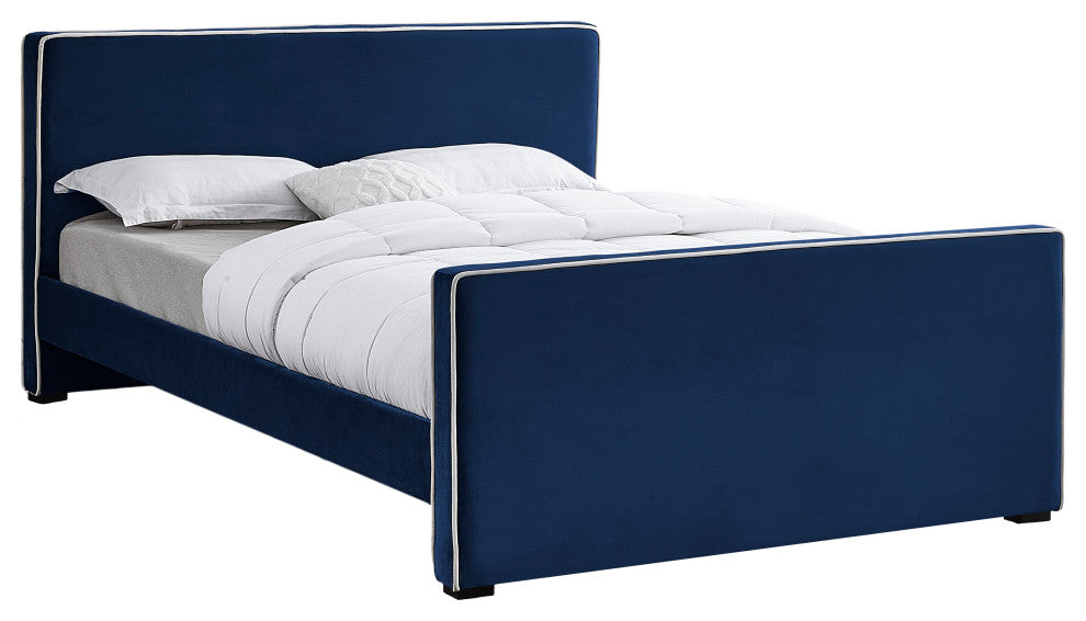 Dillard Velvet Upholstered Bed, Navy, Full