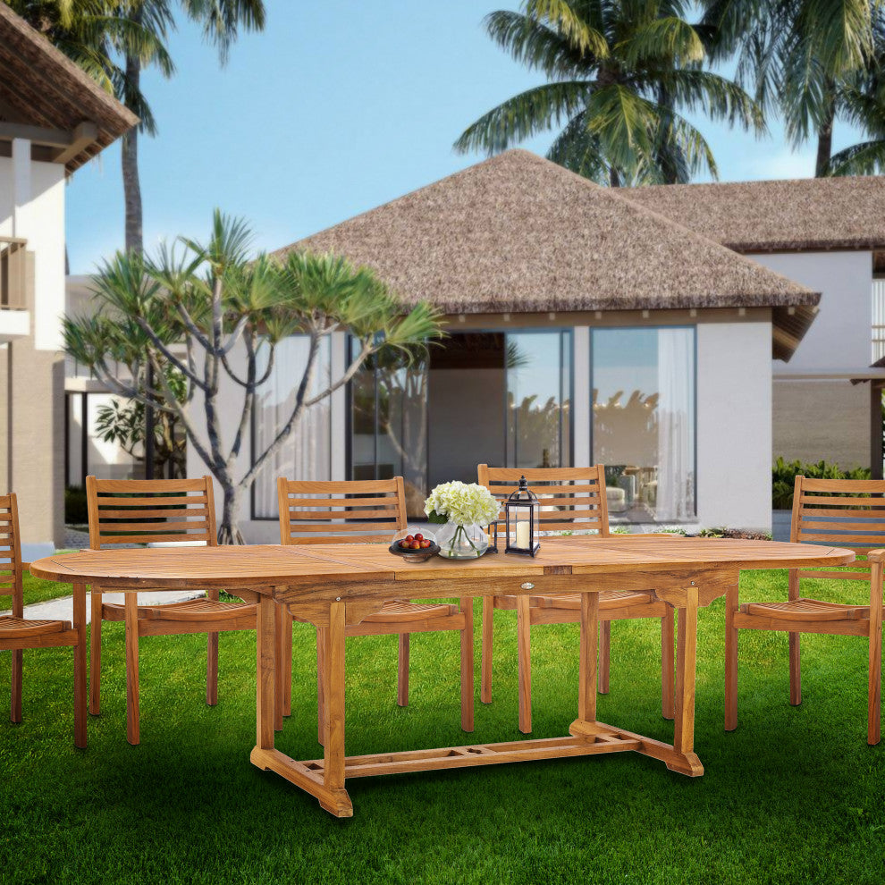 Teak Wood Orleans Oval Double Extension Outdoor Patio Dining Table
