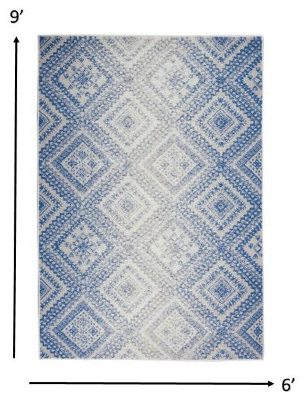 6' X 9' Light Blue Geometric Dhurrie Area Rug