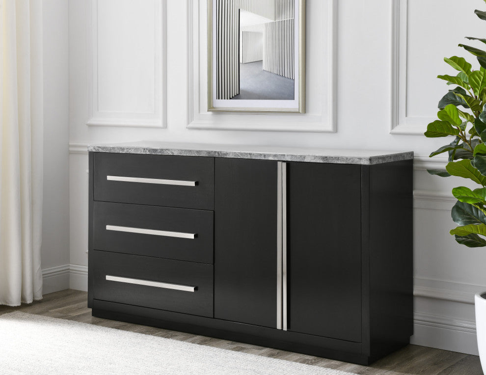 Camila White Marble Top Server, Gray