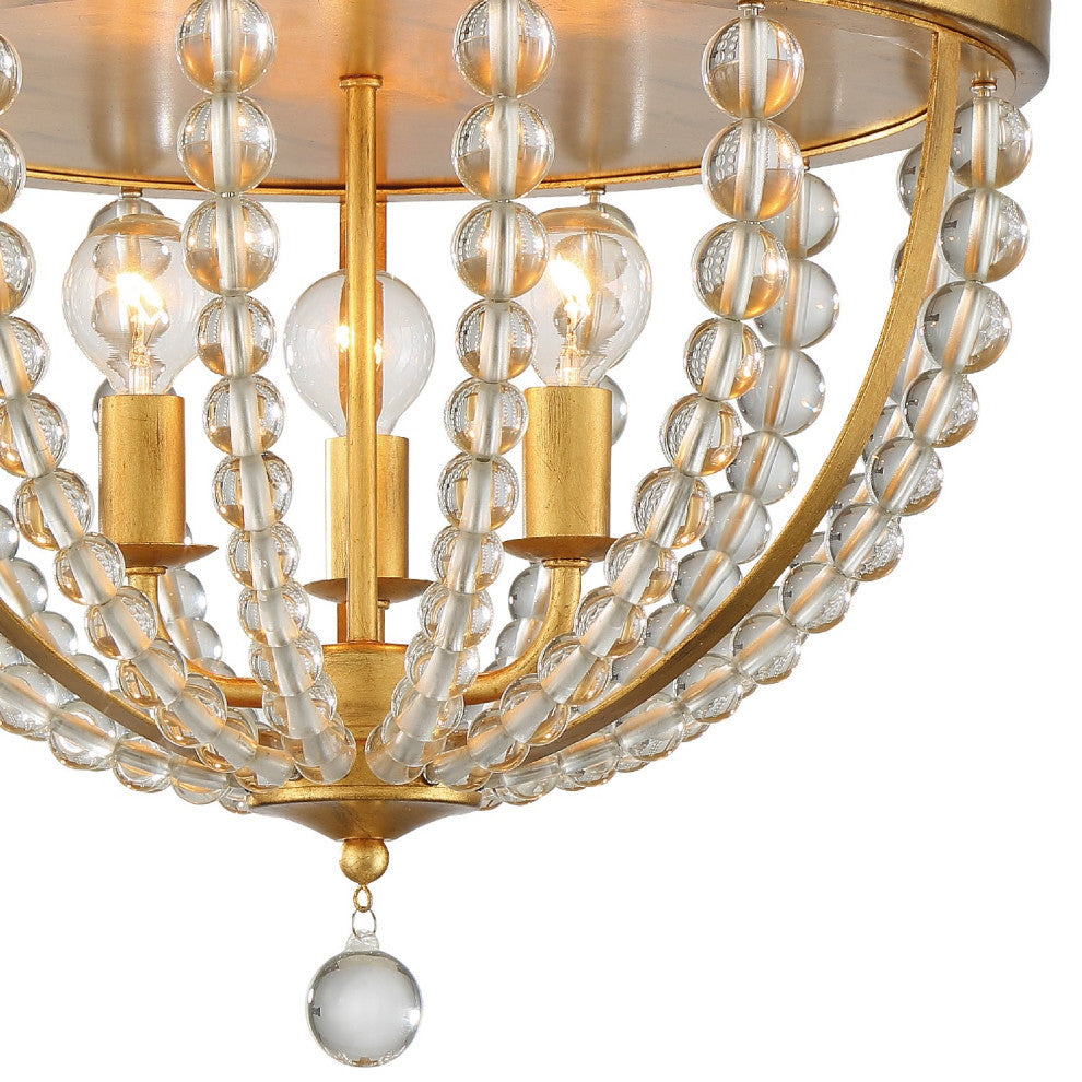 Roxy 3 Light Ceiling Mount in Antique Gold with Clear Glass Beads