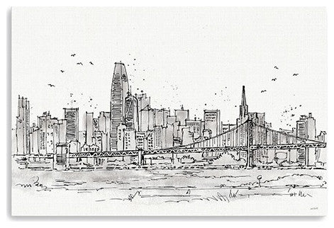 48" Monochrome City Skyline Sketch Canvas Wall Art