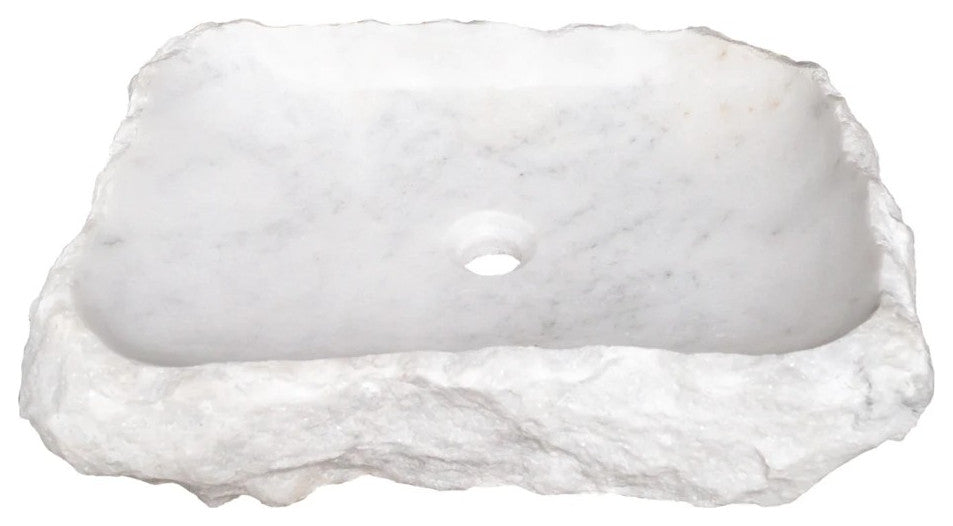 Carrara Marble Rustic Vessel Sink Polished&Hand Chiseled  (W)16" (L)22" (H)5"
