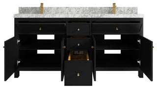 Sonoma 72 Double Sink Reeded Bath Vanity in Black 2" Carrara Marble