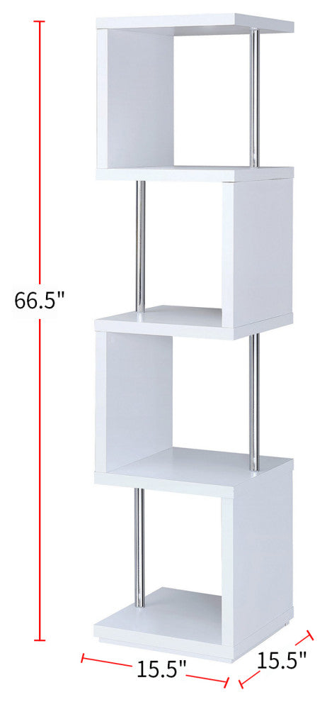 Rectangular 4-Shelf Bookcase, White
