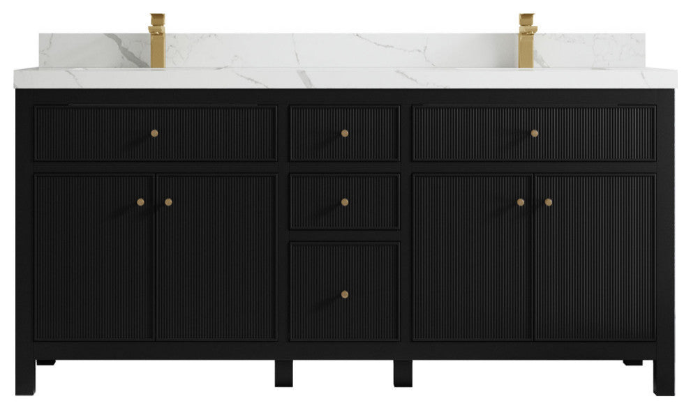 Sonoma 72 Double Sink Reeded Bath Vanity in Black 2" Calacatta Laza