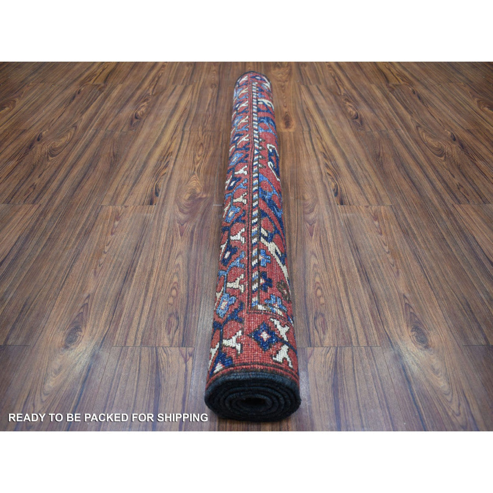 Brick Red Geometric Afghan Ersari Hand Knotted Pure Wool Oriental Rug 4'1"x6'0"