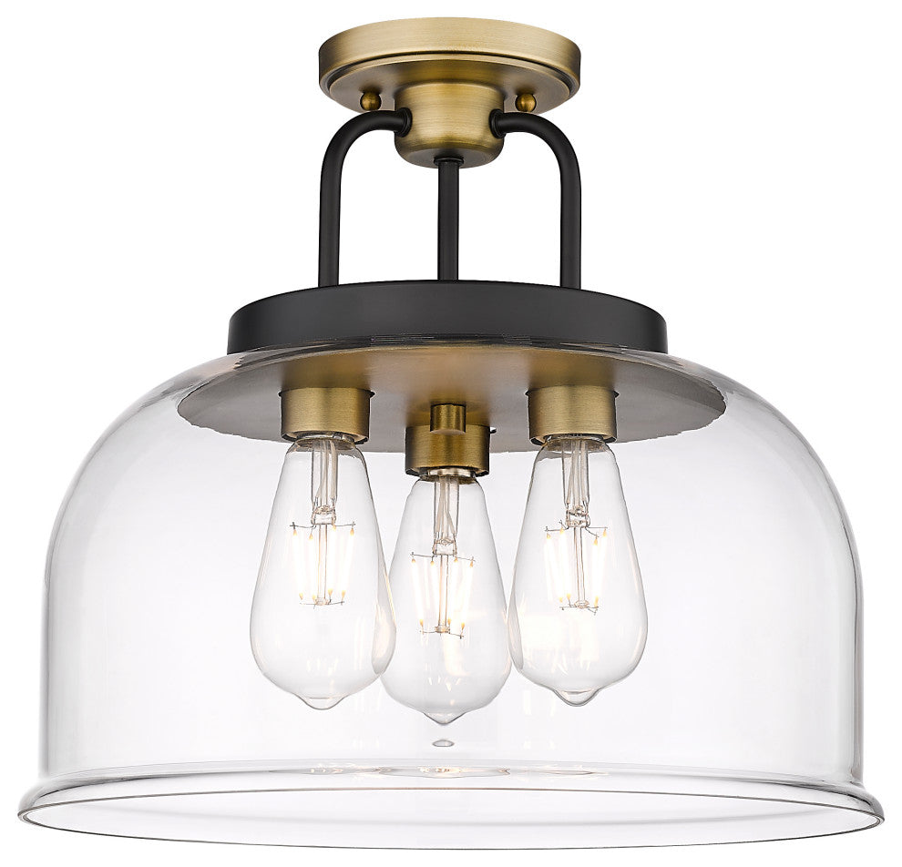 Kahana 3 15" Flush Mount Black Brushed Brass