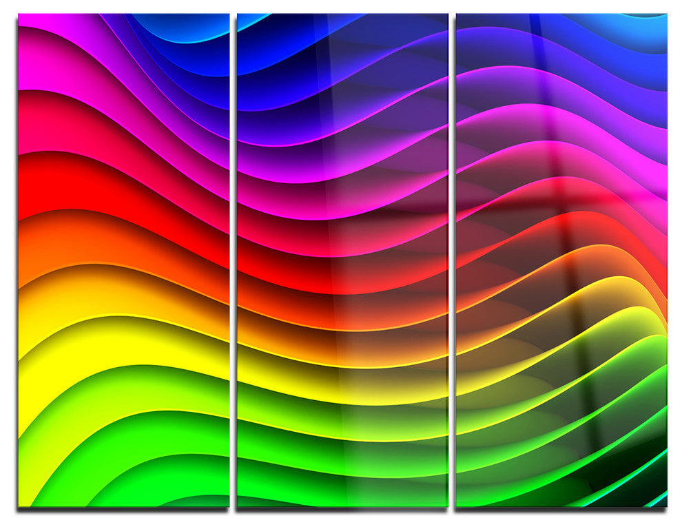 "Rainbow Downward Wave Pattern" Digital Metal Wall Art, 3 Panels, 36"x28"