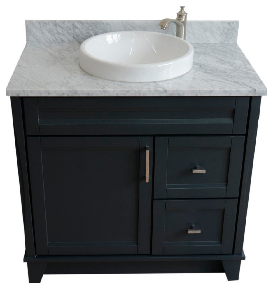 37" Single Sink Vanity, Dark Gray Finish With White Carrara Marble