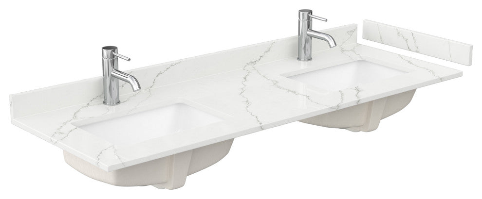 Maroni 60" Light Straw Double Vanity, Giotto Quartz Top, 1-Hole, Nickel Trim