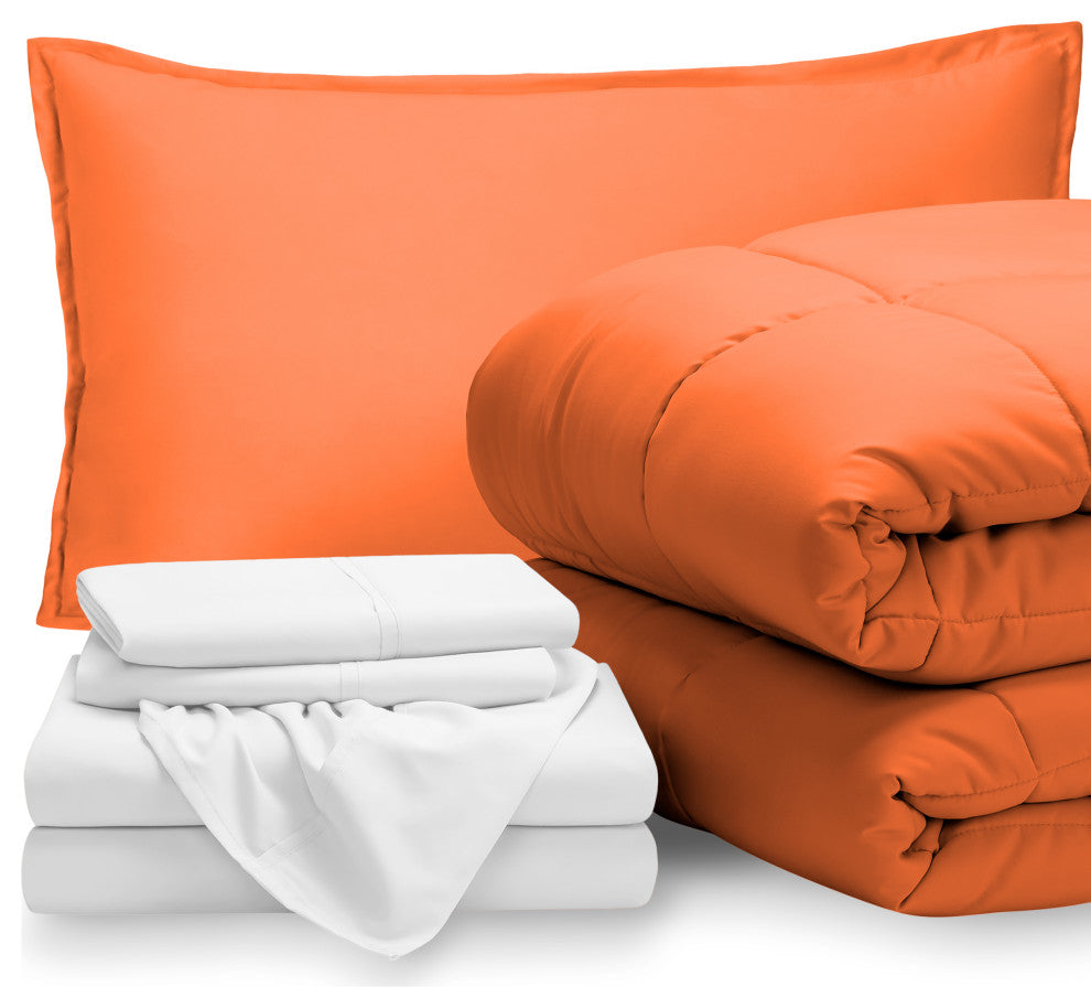 Bare Home 5-Piece Twin Bed-in-a-Bag, Orange, White