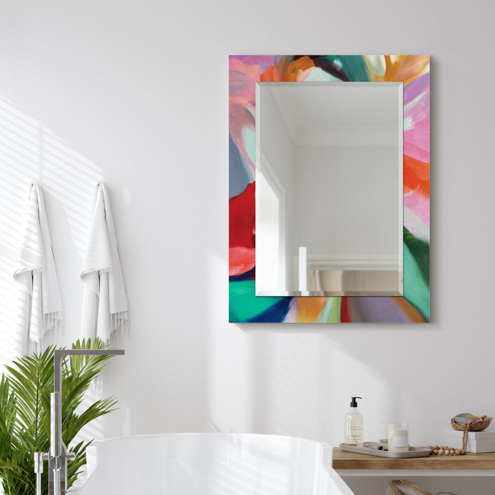 "Chaos" Beveled Mirror on Printed Abstarct Tempered Art Glass, 40x30"