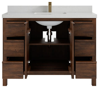 Elizabeth 48 Single Sink Bath Vanity in Dark Walnut Teak 2" Carrara Quartz